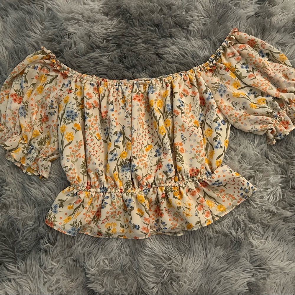 SHEIN Floral Off-Shoulder Blouse in Cream and Multicolor